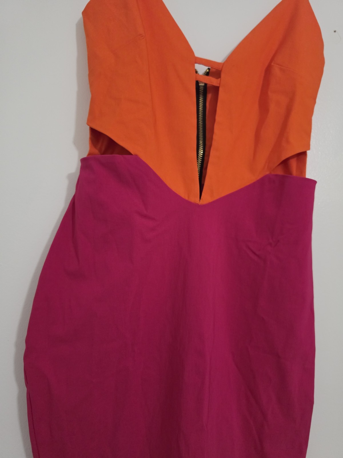 Vesper London Colorblock Bodycon Midi Dress Orange Pink Size 6 Women’s