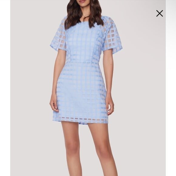 NWT Lost + Wander Baby Blue Grid Mini Dress XS Short Sleeve