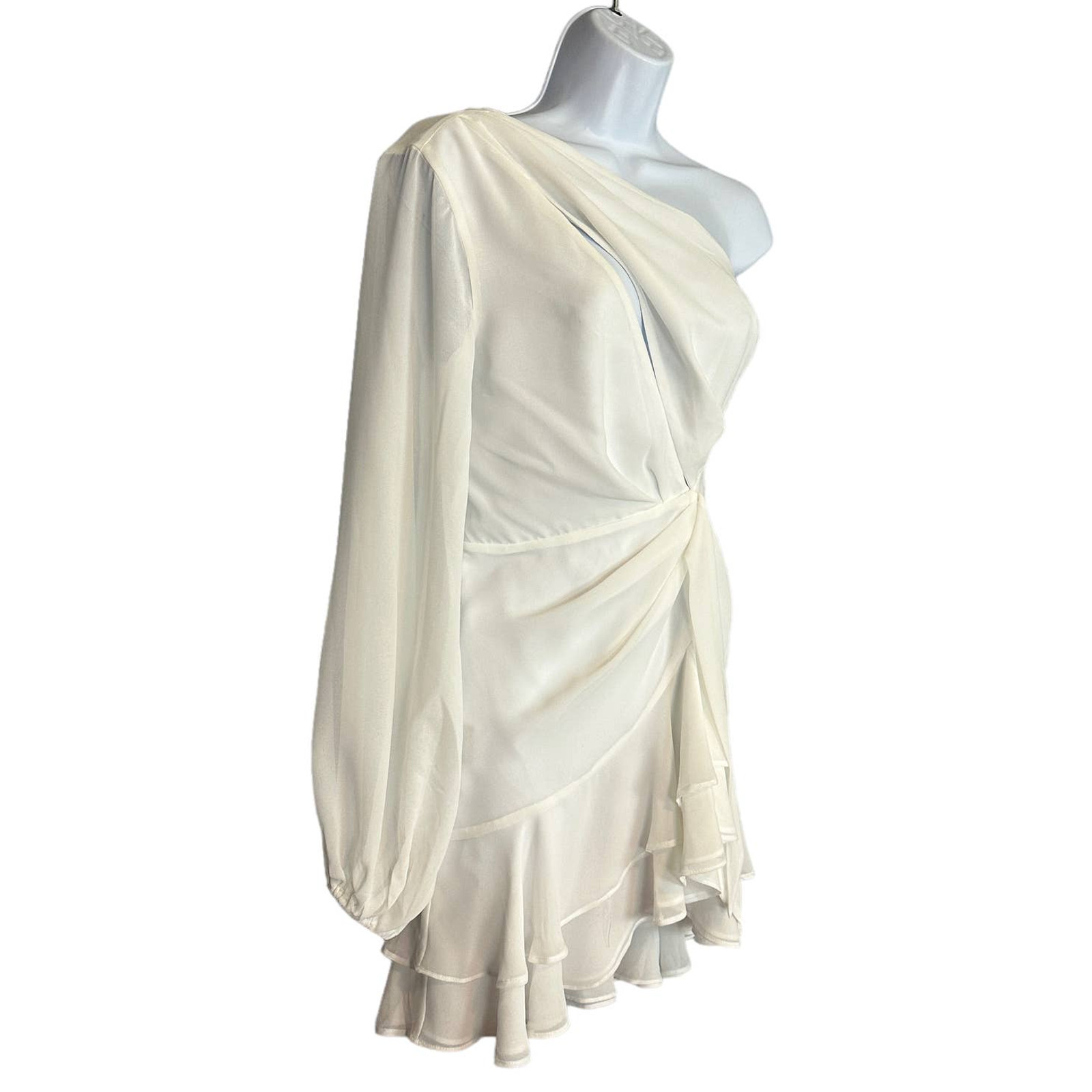 Michael Costello White One Shoulder Mini Dress XS Chiffon Ruched Ruffle $248 NEW