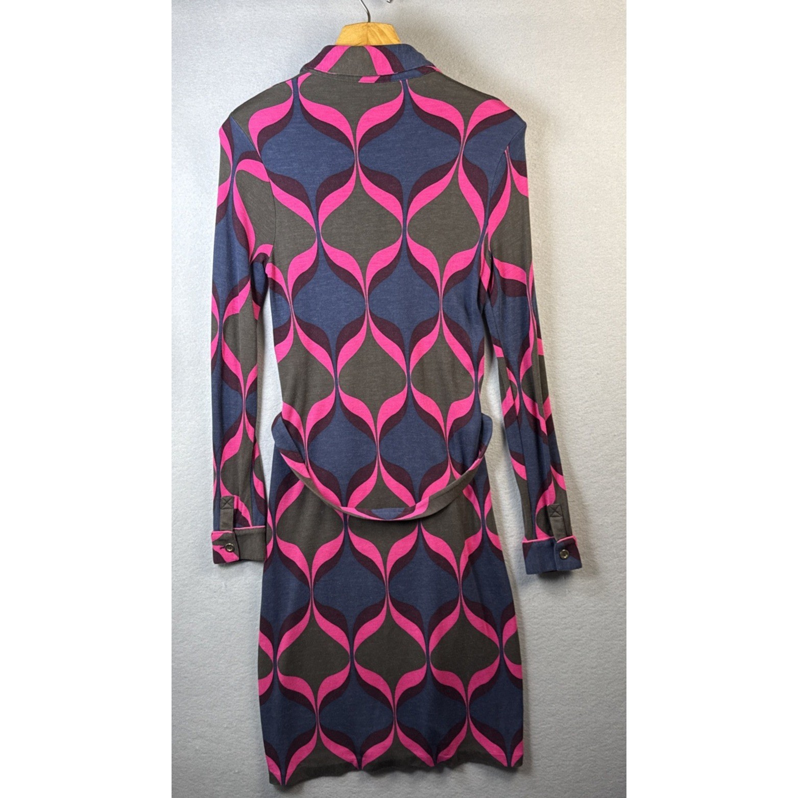 Boden Carnaby Geometric Ogee Viscose Jersey Long Sleeve Shirt Dress Belted US 6R