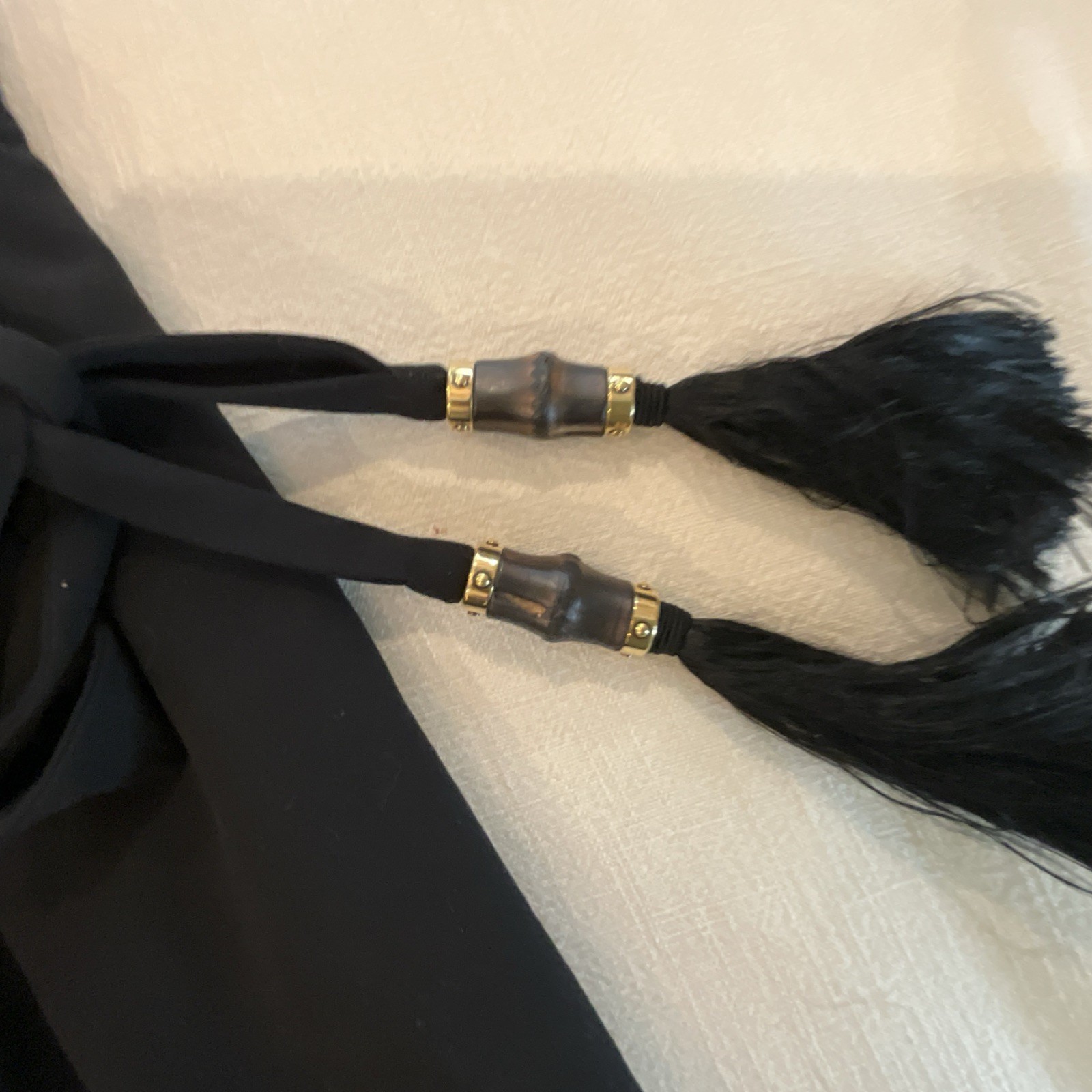 Gucci Black Sleeveless Sheath Dress 100% Cotton Bamboo Tassel Belt Size 38