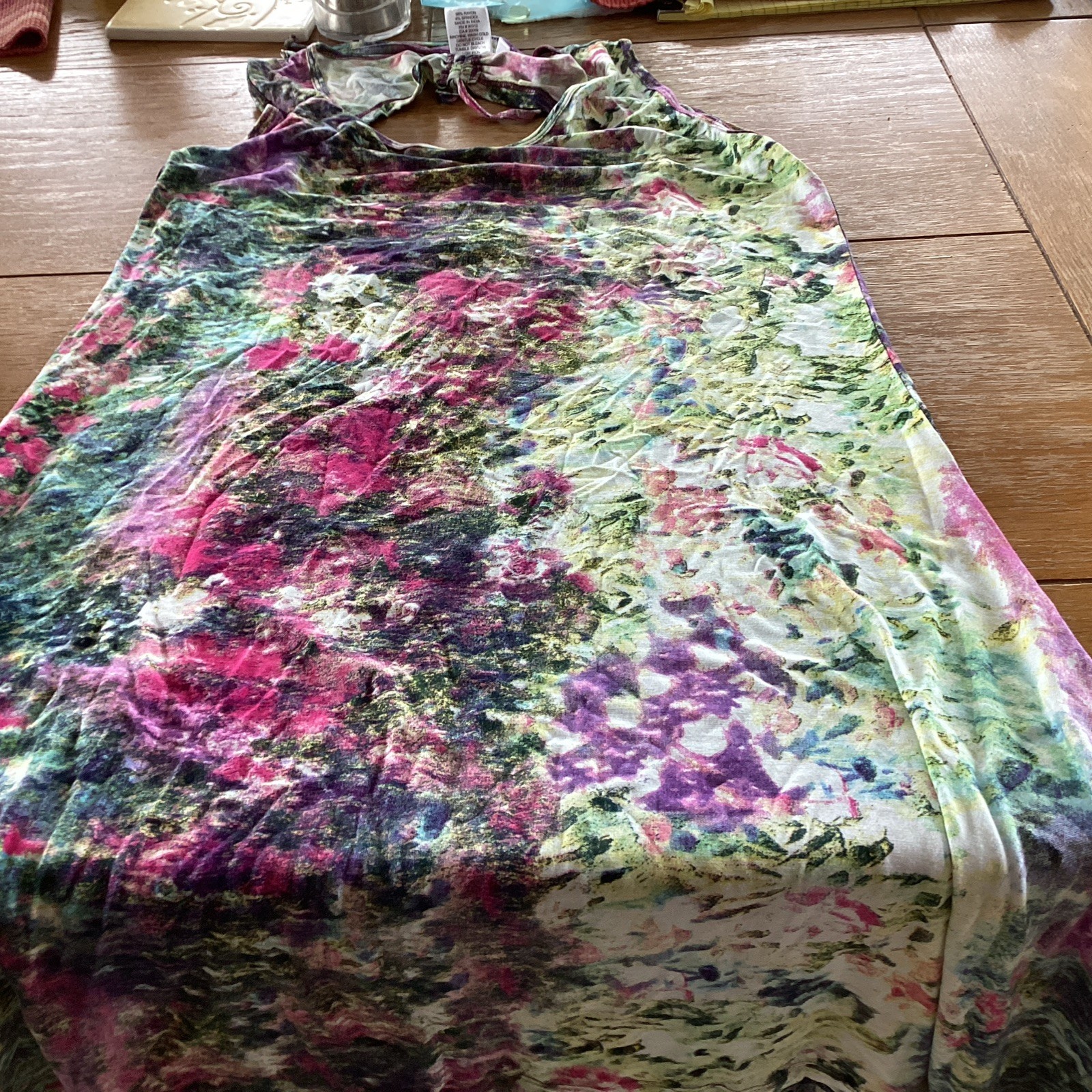 Parsley & Sage Rayon Blend Watercolor SleevelessTie Back Cut out Dress S