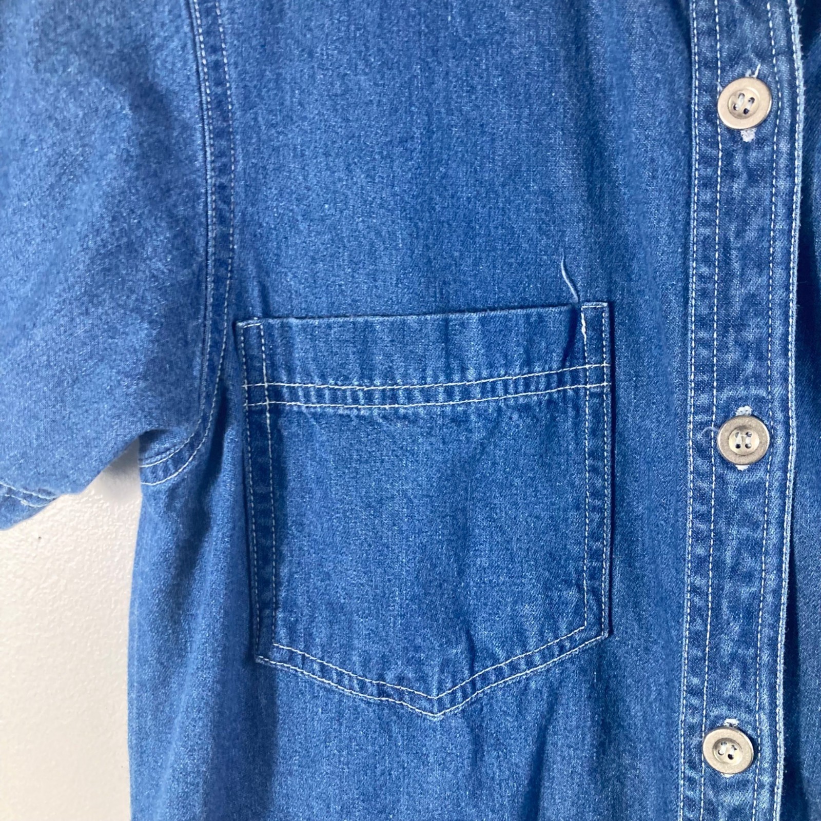 Womens Vintage Sun Belt Denim Button Maxi Dress Short Sleeve S Cotton Pockets