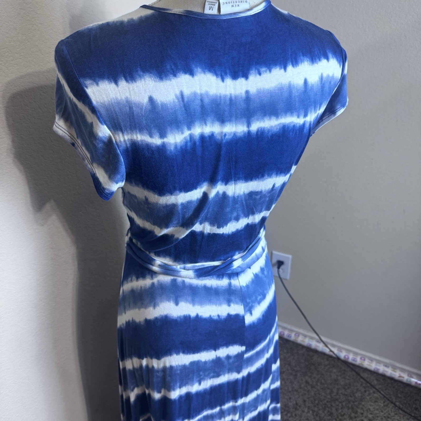 New Directions Blue Tie Dye Maxi Dress Sz M Stretchy Jersey Knit Beachy