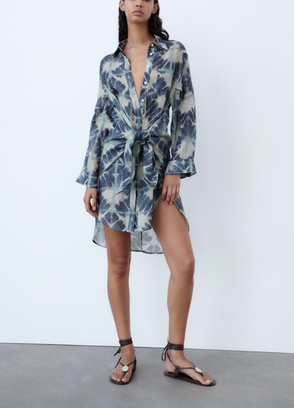 Zara Oversized Knotted Ramie Tunic Top Shirt Dress Button Down Beach NWT XS/S