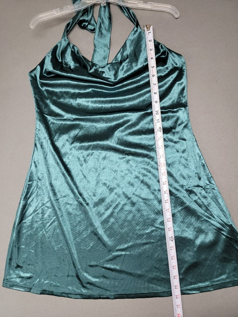 NEW~ZAFUL~Satin Halter Cowl Neck Backless A Line Mini Dress Size XL Teal GREEN