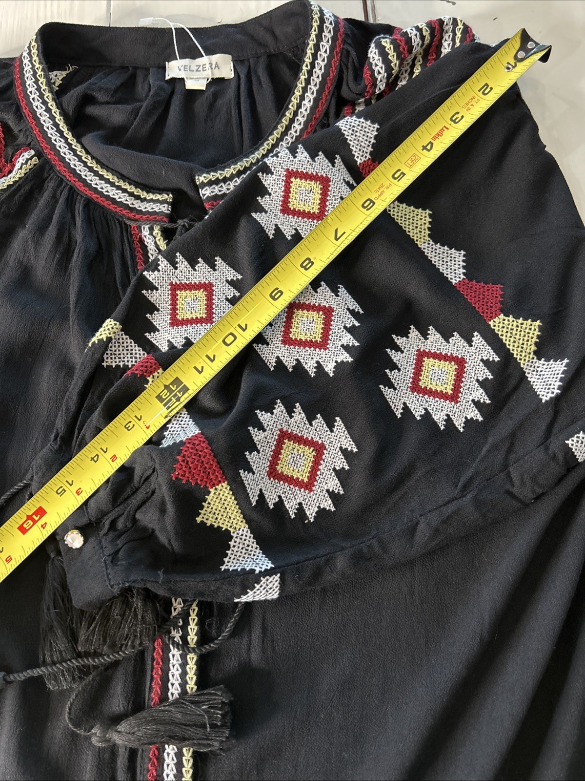 Velzera Aztec Bohemian Tunic Mini Dress Women Med. Festival Hippie Embroidered ￼