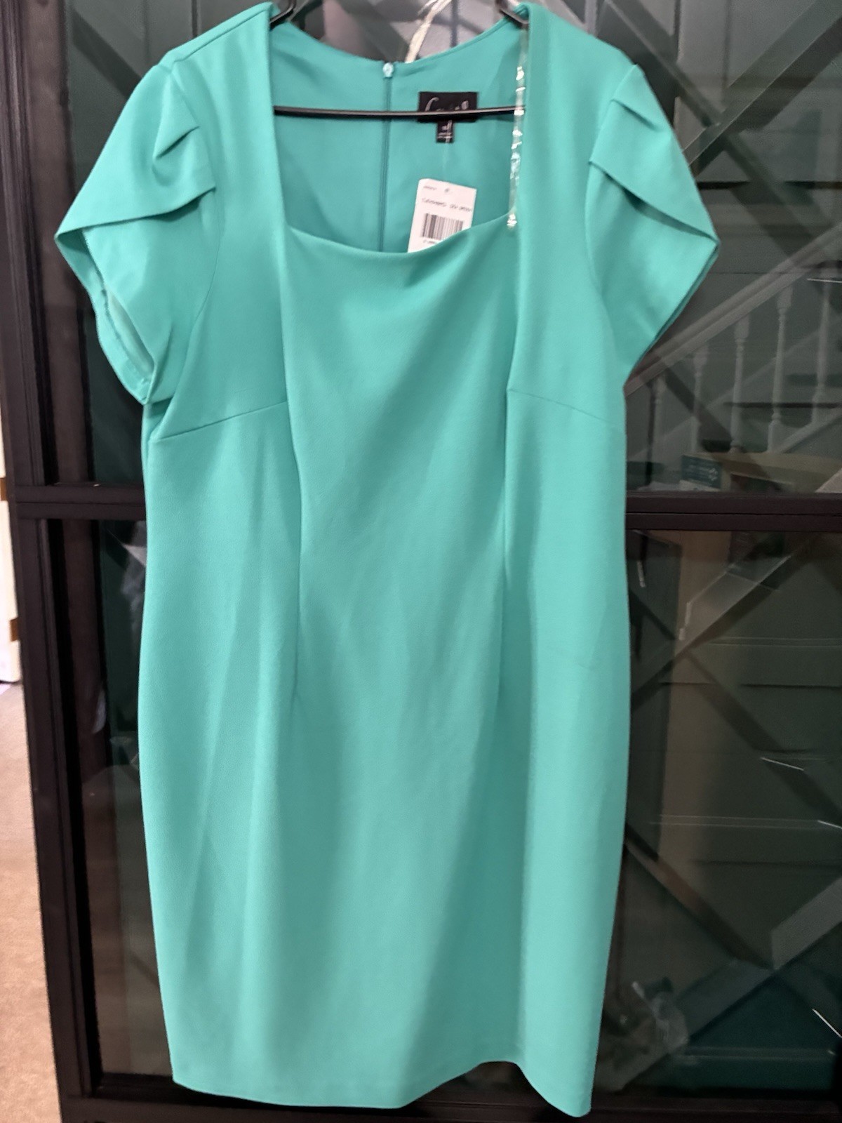 NWT Connected Apparel Sea Green Flutter Sleeve Sheath Dress Size 16