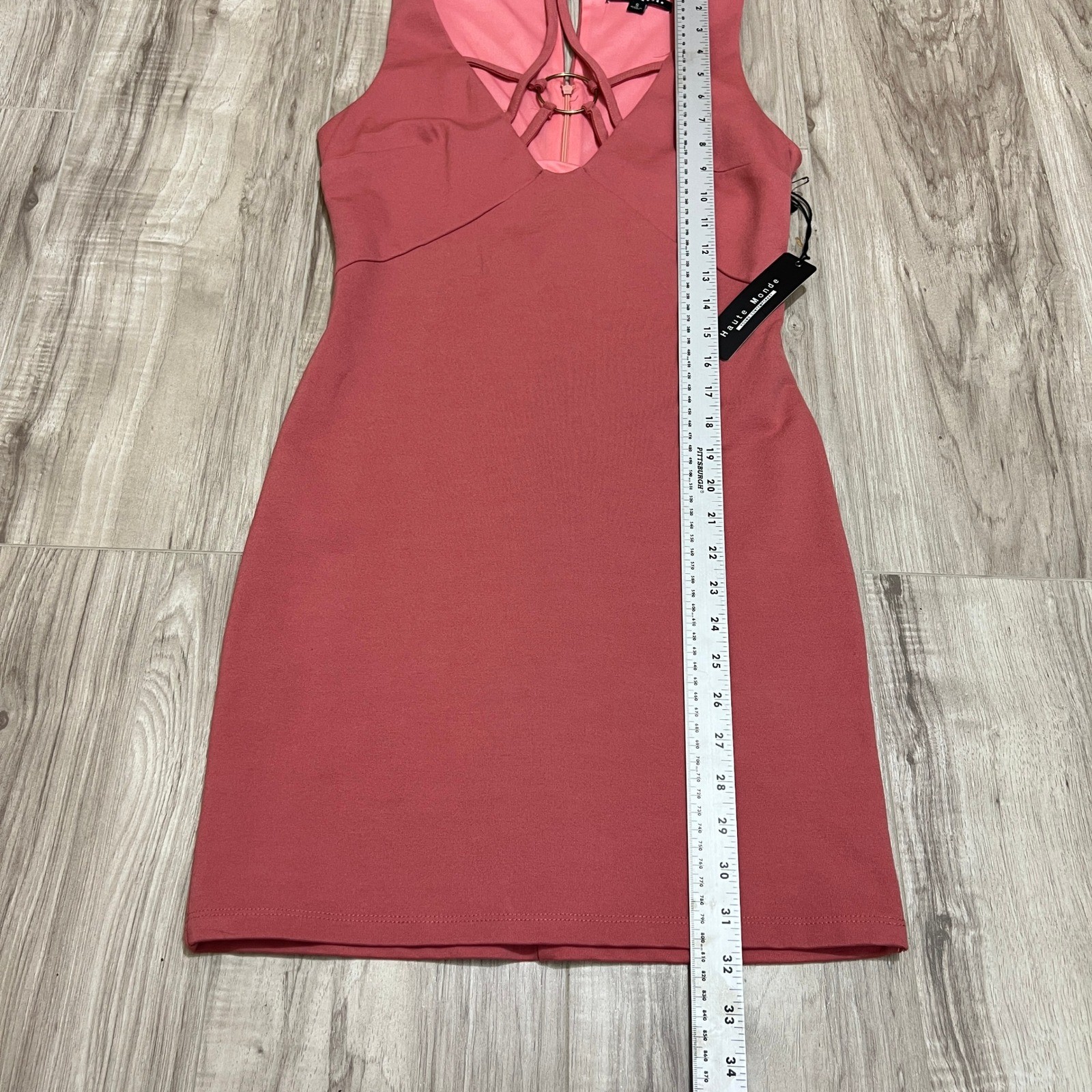 Haute Monde Womens Small Pink Cutout O-Ring Bodycon Mini Dress Choker Neck