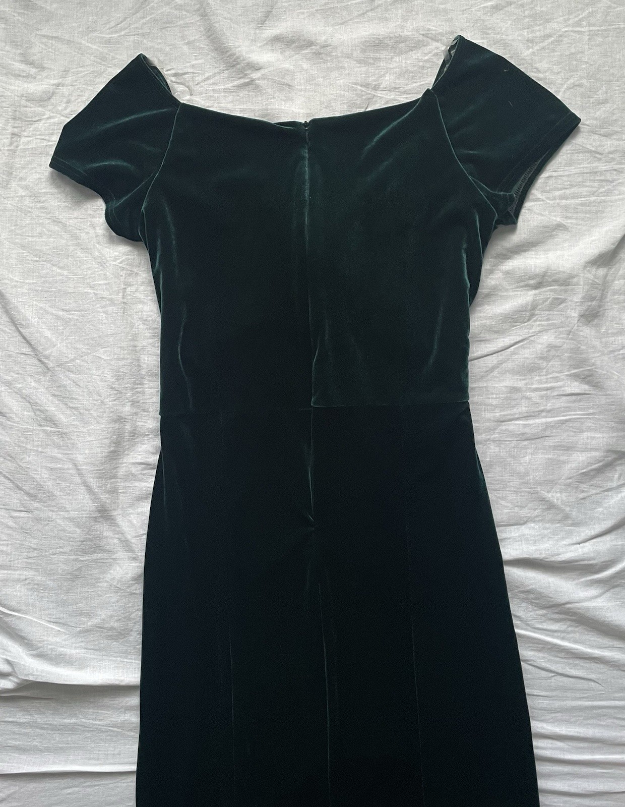 Emerald Green Velvet Knot Front Bardot Evening Gown UK12/14 See Description
