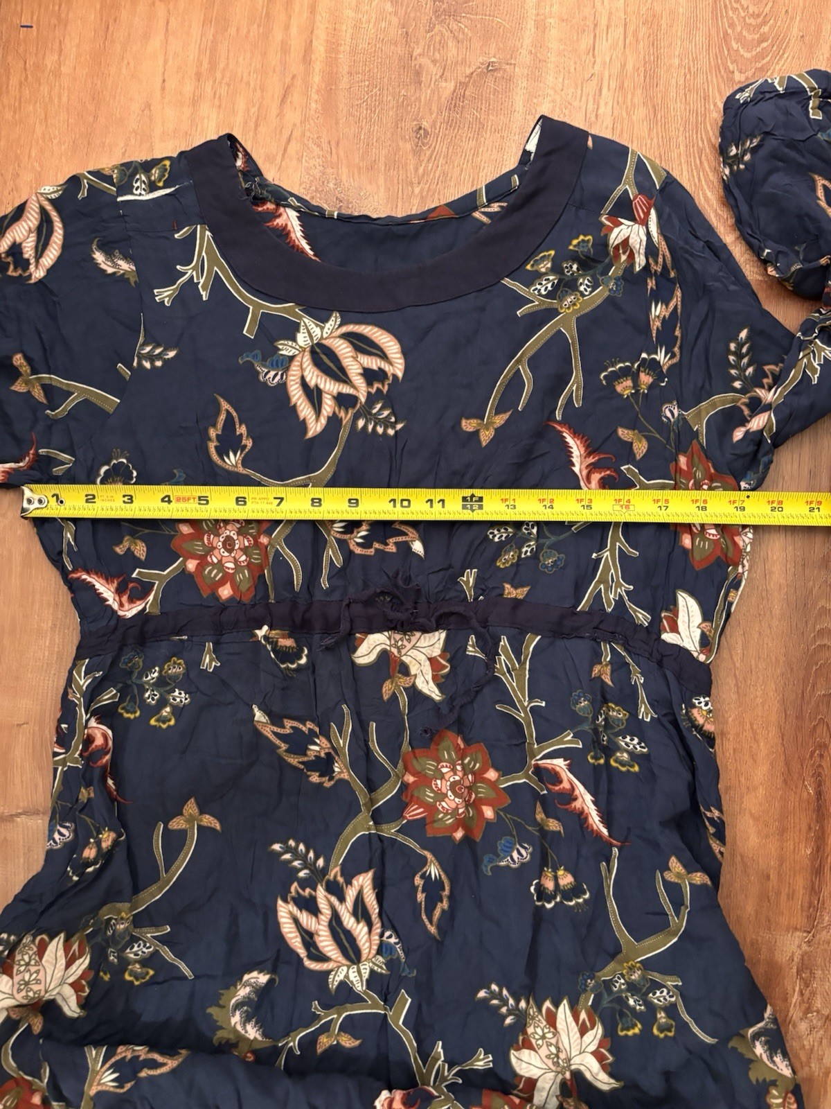 Prairie Cottagecore Garden Navy Floral Midi Dress w/ Waist tie, Size M