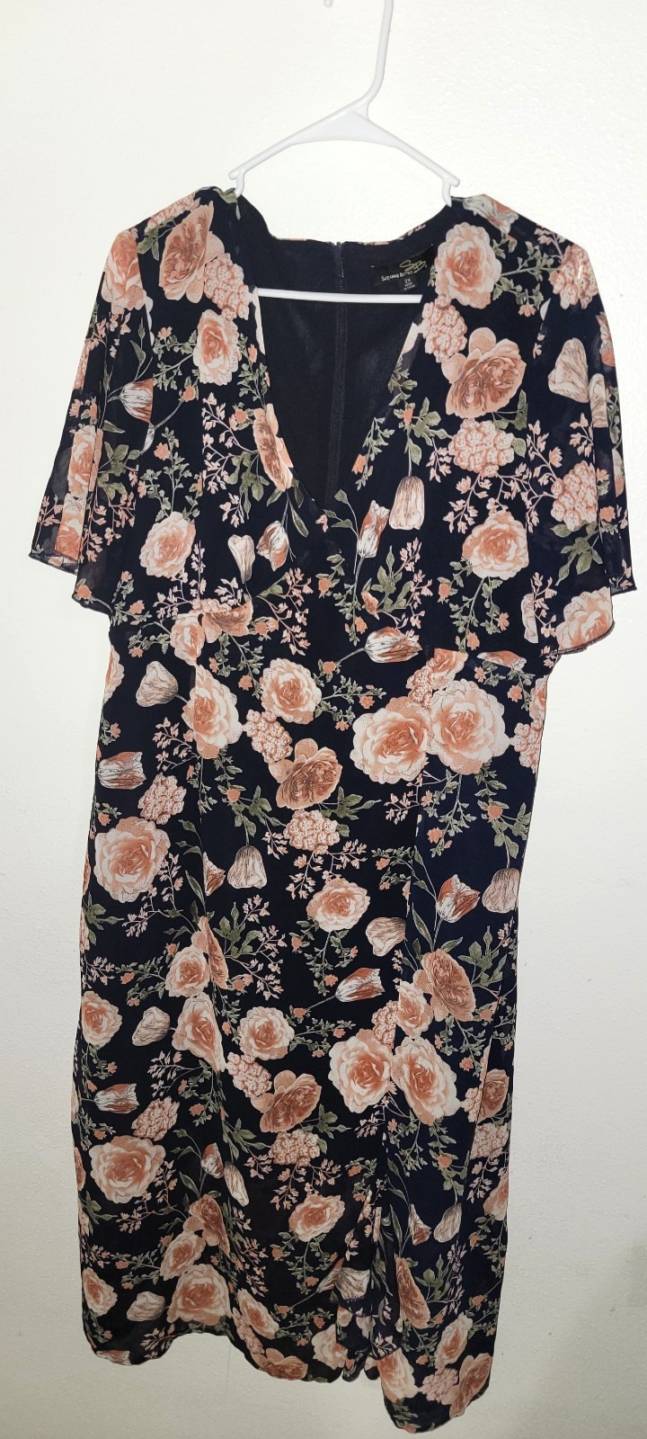 Suzanne Betro, Women’s Dress, 2X, D Blue With Floral Design, Used-Good Condition