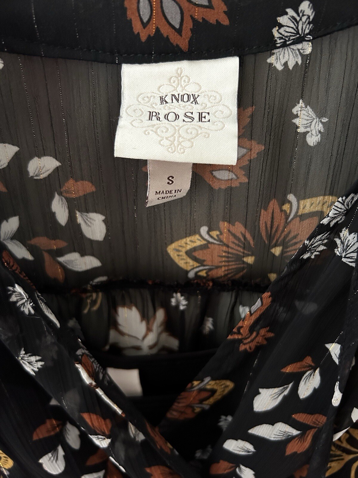 Knox Rose Boutique Small Black Floral Tunic Mini Dress Boho Peasant Sheer Flowy