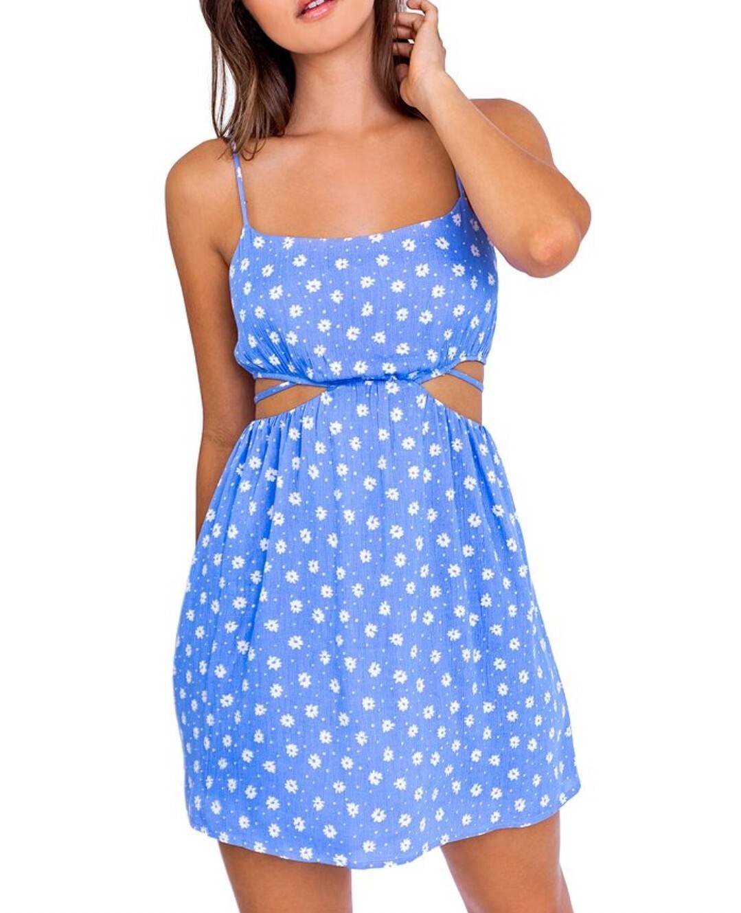 Le Lis Womens Ditsy Floral Strappy Side Cutout Tie Back Mini Dress Size Small