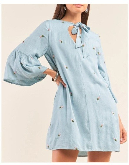Dress, Rose Floral Embroidery, Light Blue, Large Size, New, FreeShip over $34.00