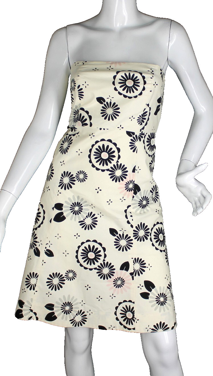 {GAP} Dress Fit & Flare Sz. 6 Ivory/Black Floral Lined Stretch Cotton Summer