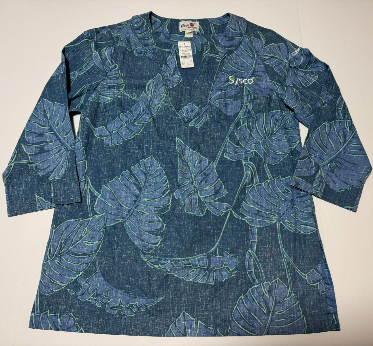 NEW Reyn Spooner Kainapu Tunic Dress LARGE Leaves Floral Hawaiian Aloha Blue NWT