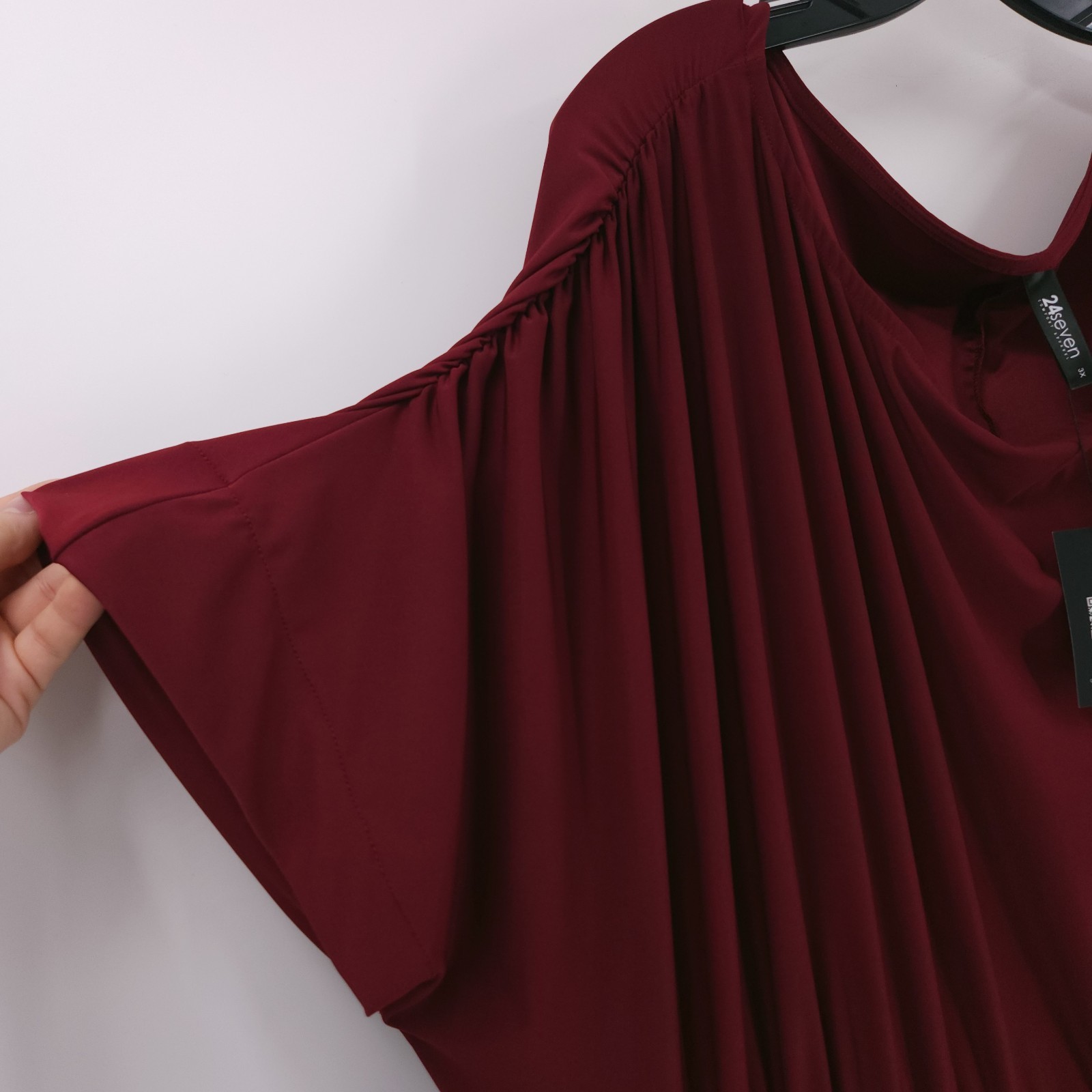 24Seven Batwing Sleeve Slit Maxi Dress Burgundy Boat Neck Womens Size 3X NWT