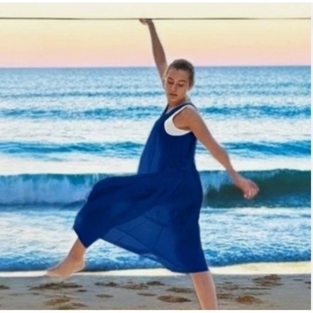 Athleta Canopy Parachute Maxi Dress Poseidon Blue Nylon Sleeveless V-Neck Large