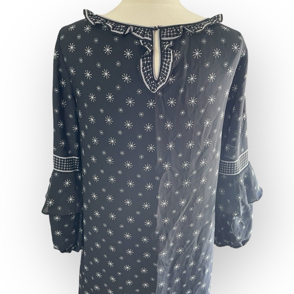 NWT MAX STUDIO Long Ruffle Sleeve Black & White Mini Shift Dress, Medium