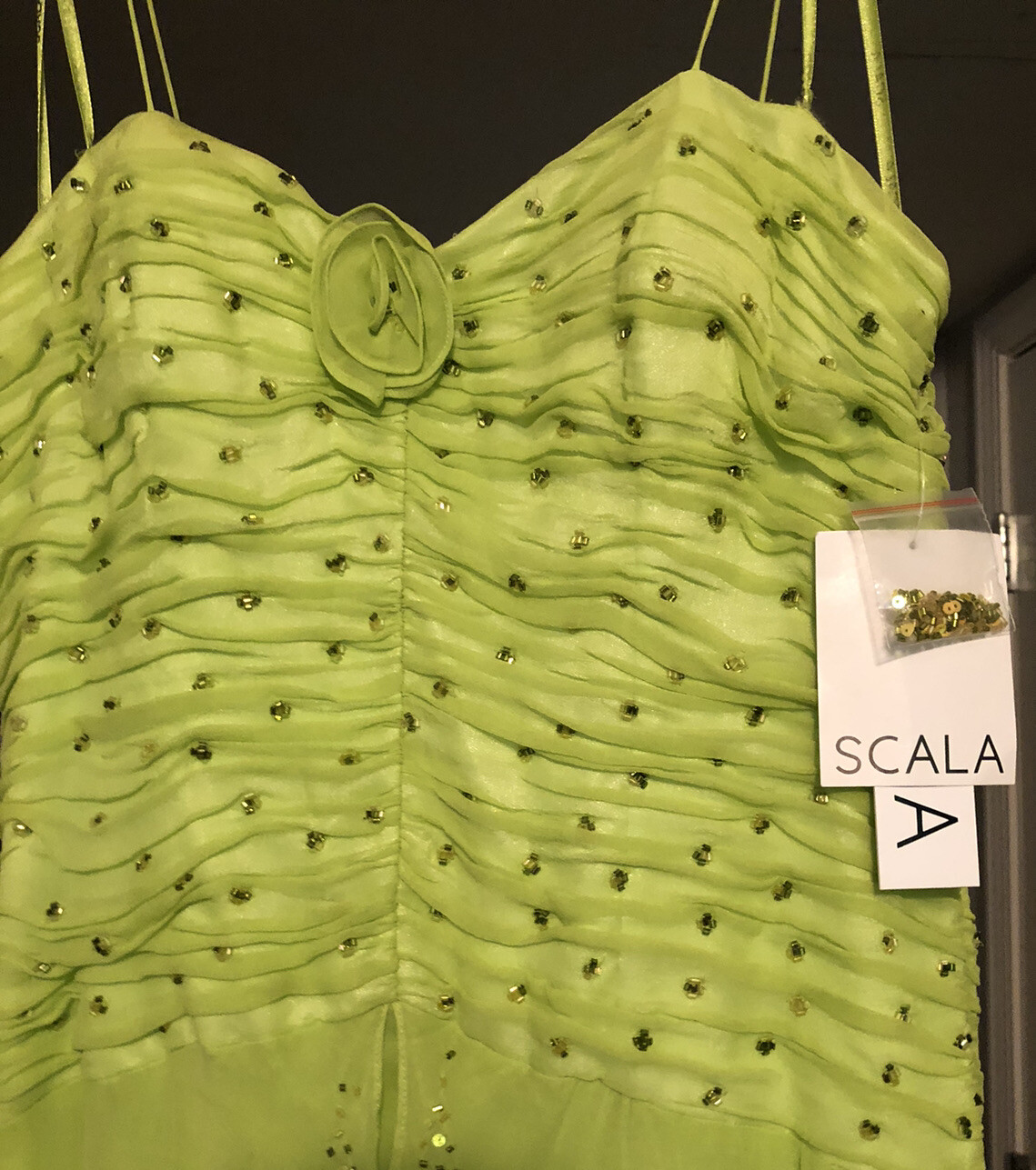 SCALA Beeta Grover Yellow Green Fairycore Silk Bead Dress Hand Made 9/10 NWT