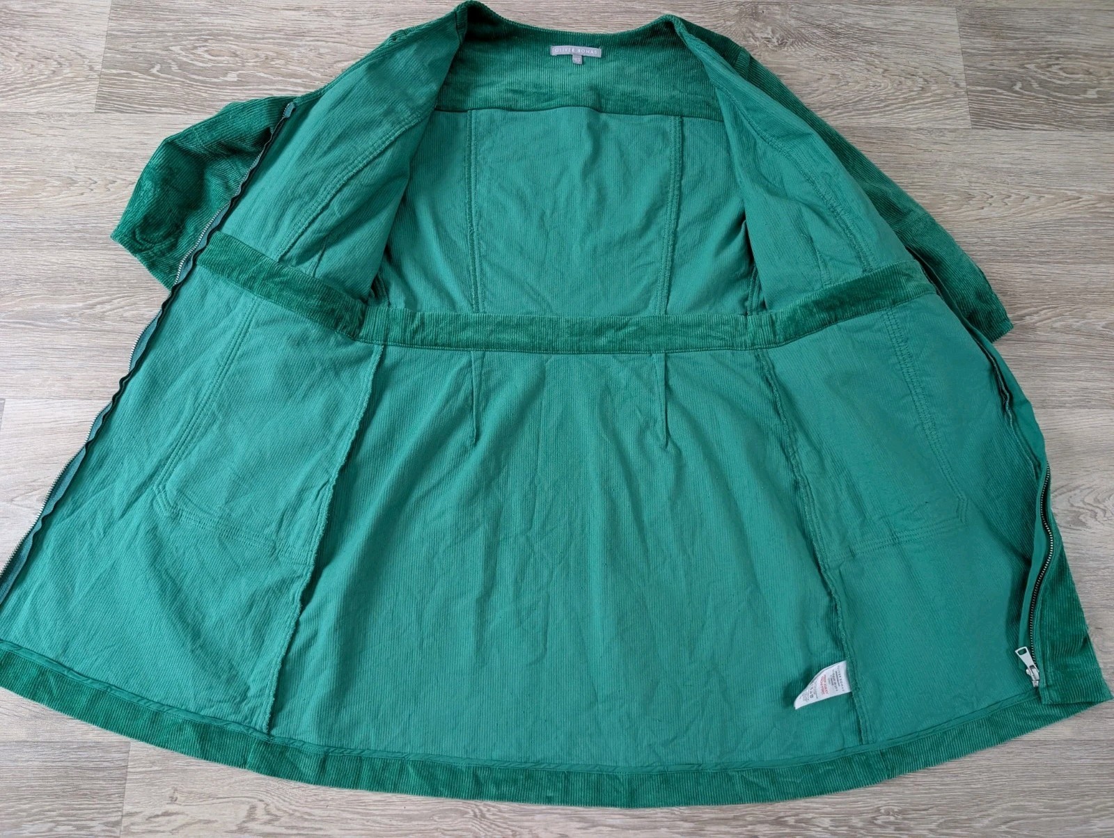 Oliver Bonas Green Corduroy V-Neck Mini Dress UK Size 10