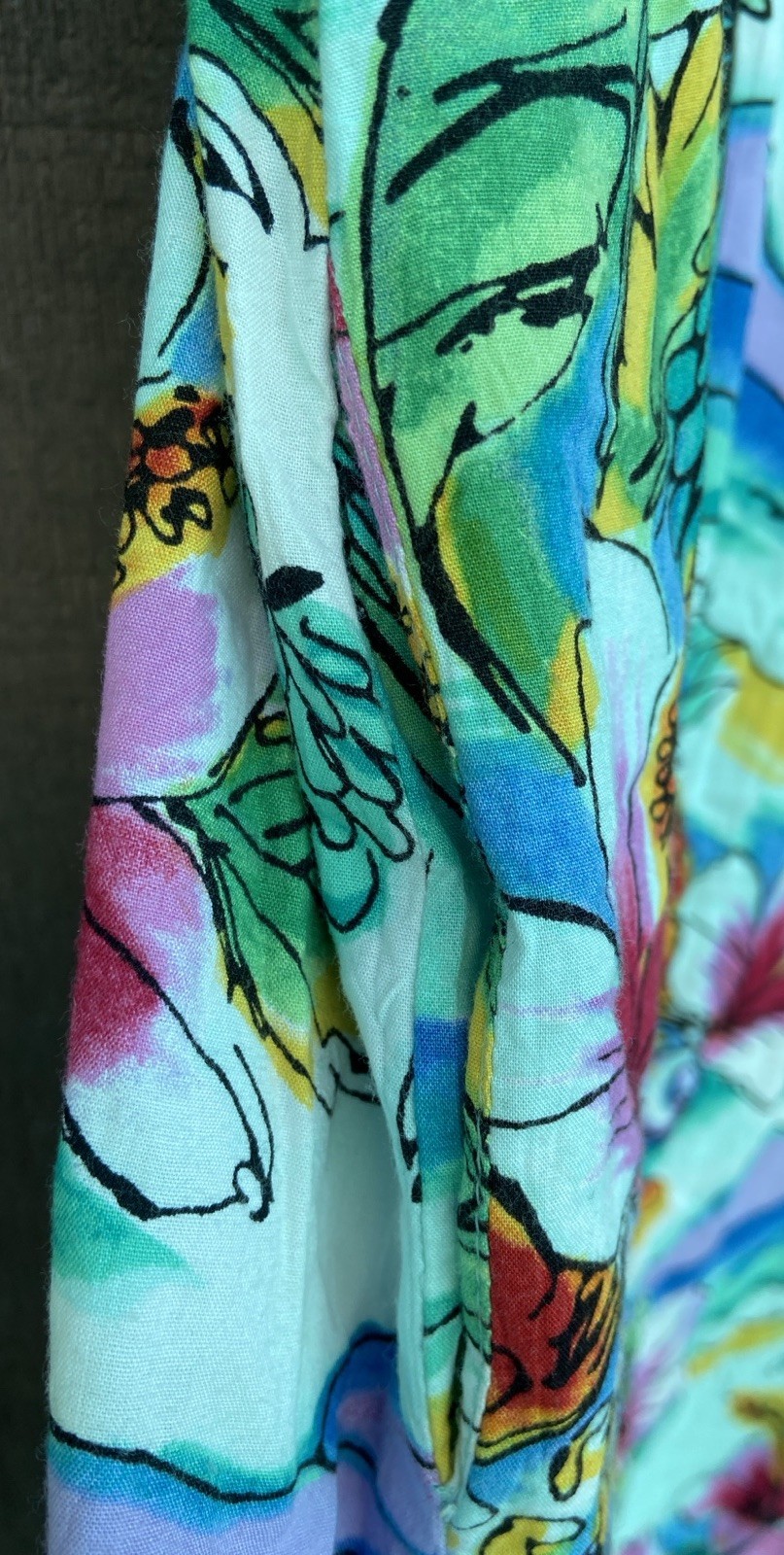 Vintage Jams World Shellbiscus Sleeveless Dress Maxi Tropical Floral Size Large