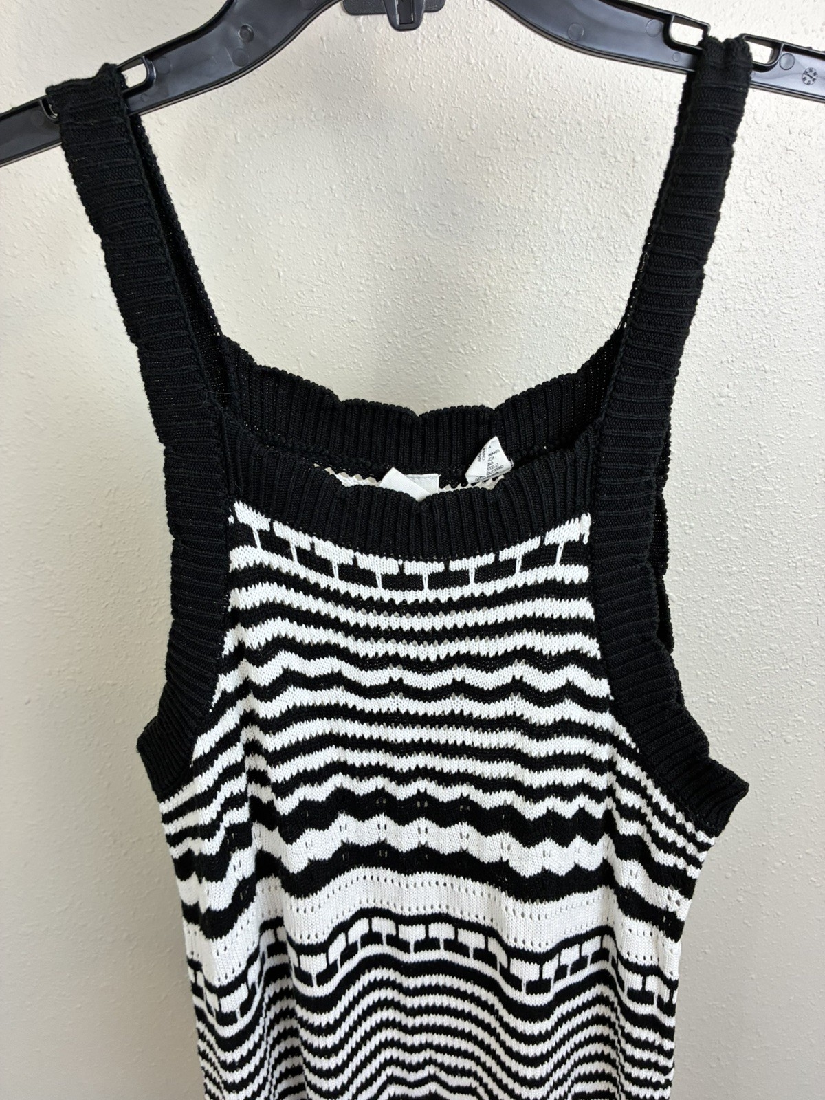 Joie Black White Striped Knit Crochet Dress Size L Designer Resort Beachwear