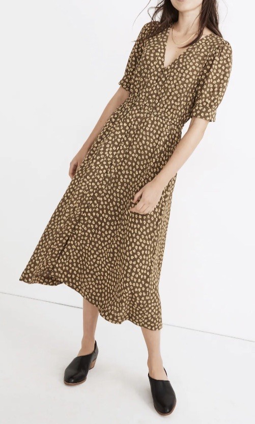 Madewell Button-Cuff Midi Dress in Woodcut Flowers Size 4