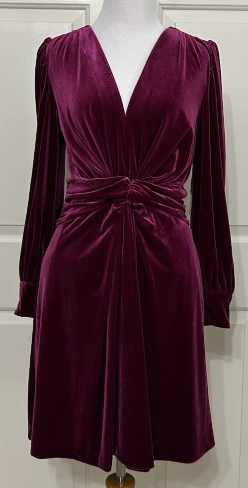 NWT Vince Camuto size 10 wine pink velvet long sleeve fit & flare dress $188