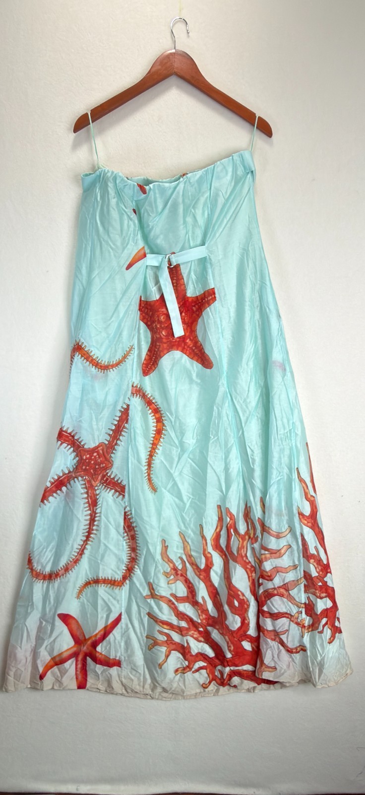 MUMA WORLD Blue Red Starfish Print Sleeveless Ursa Maxi Dress Size L