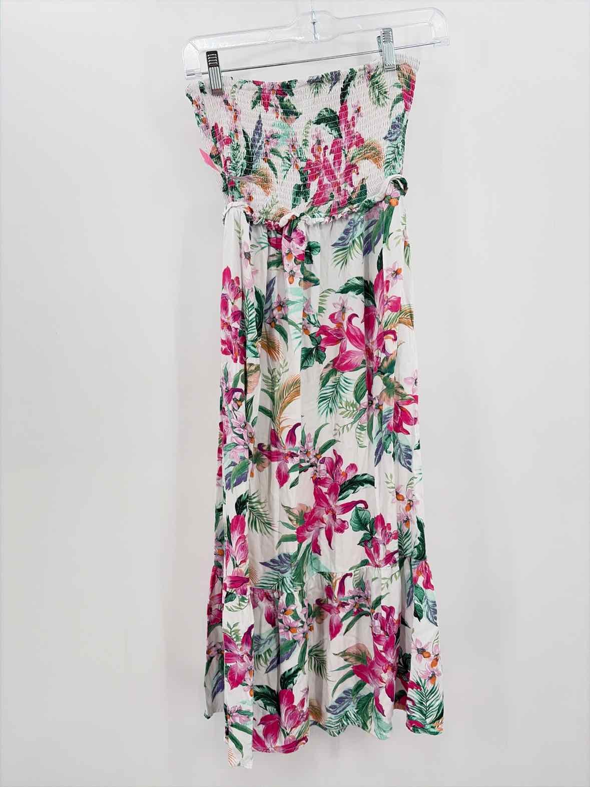 Pre-Owned La Blanca Pink Size Small Floral Midi Strapless Dress