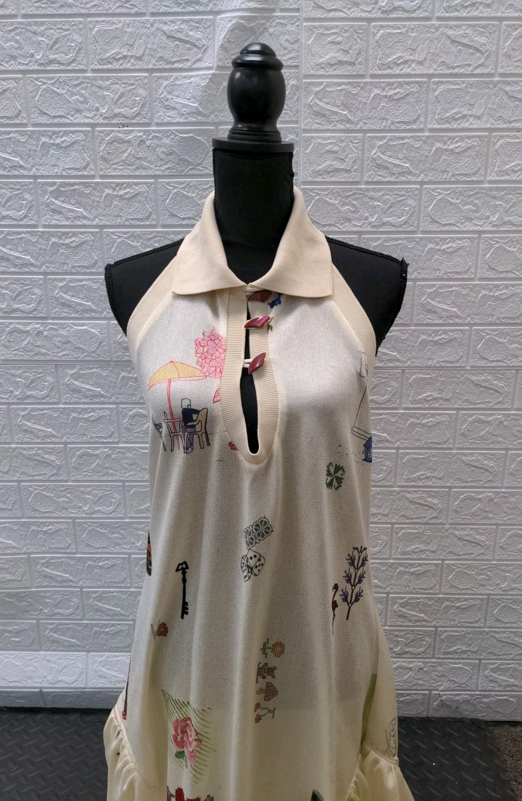 Pre-owned Reemami Halter Maqlouba Knitted Dress Cream Sz M (See Desc.)