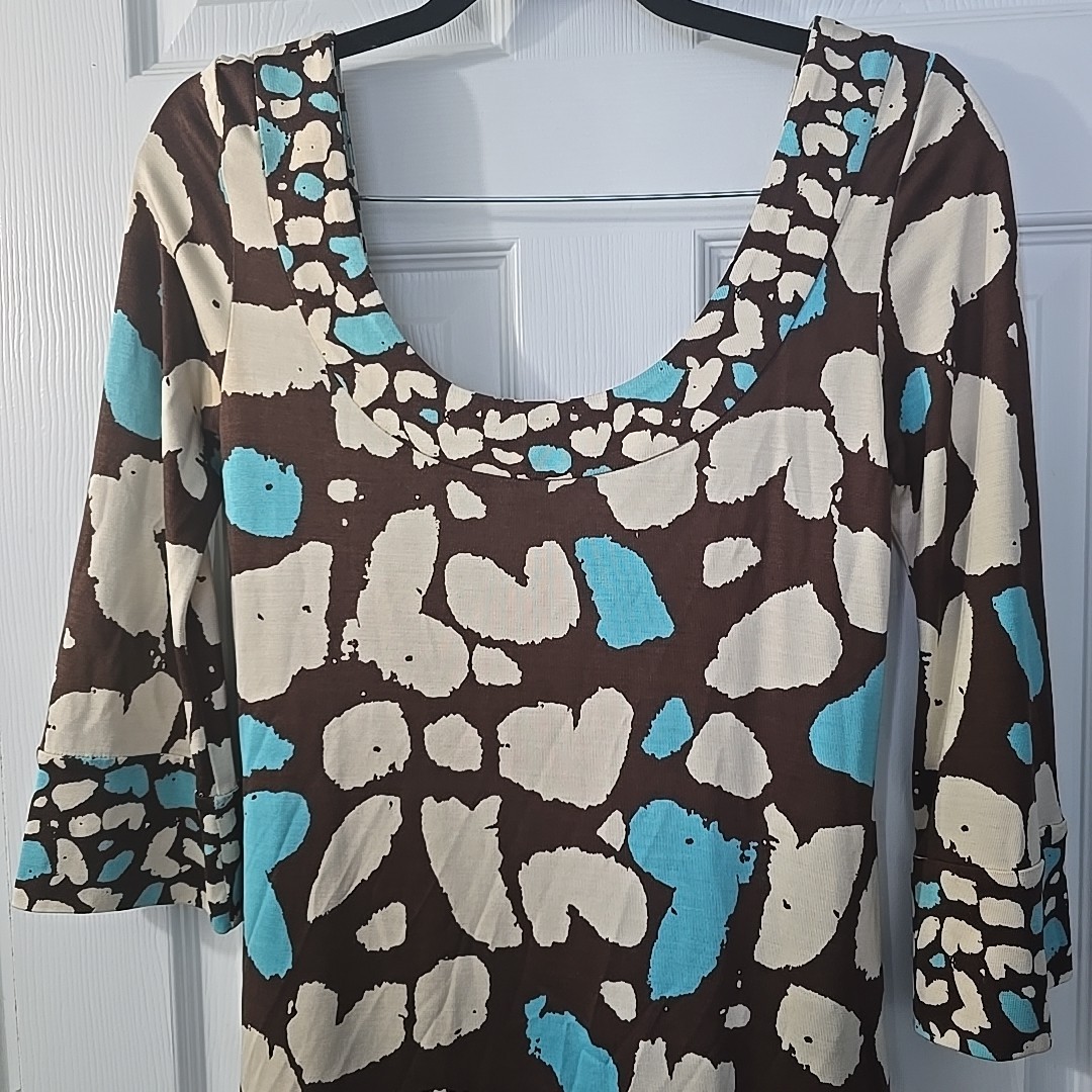 Diane von Furstenberg Silk Stella Dress Jersey Knit Artsy Resort Stretch Size M