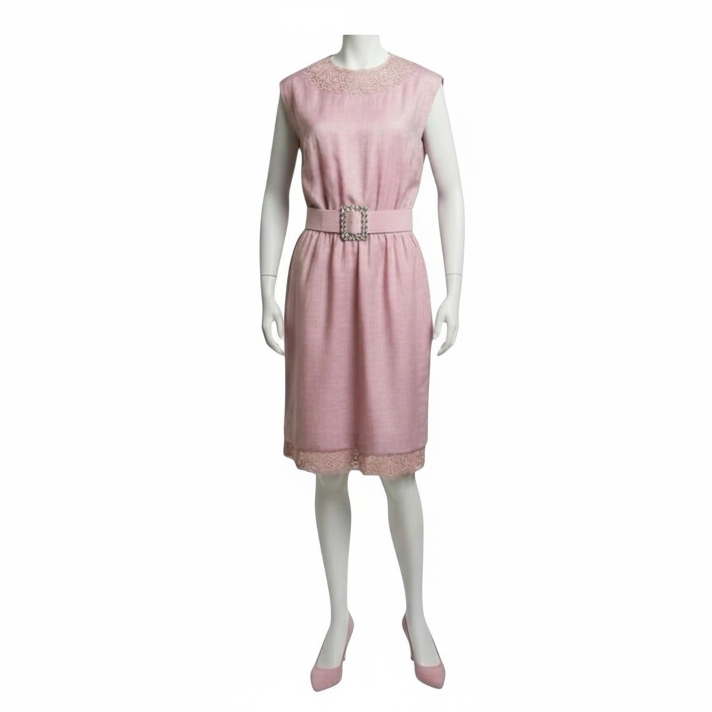 Vintage Pink Hand Beaded Cocktail Dress | Pearls Silk | 60’s Jackie O Glam