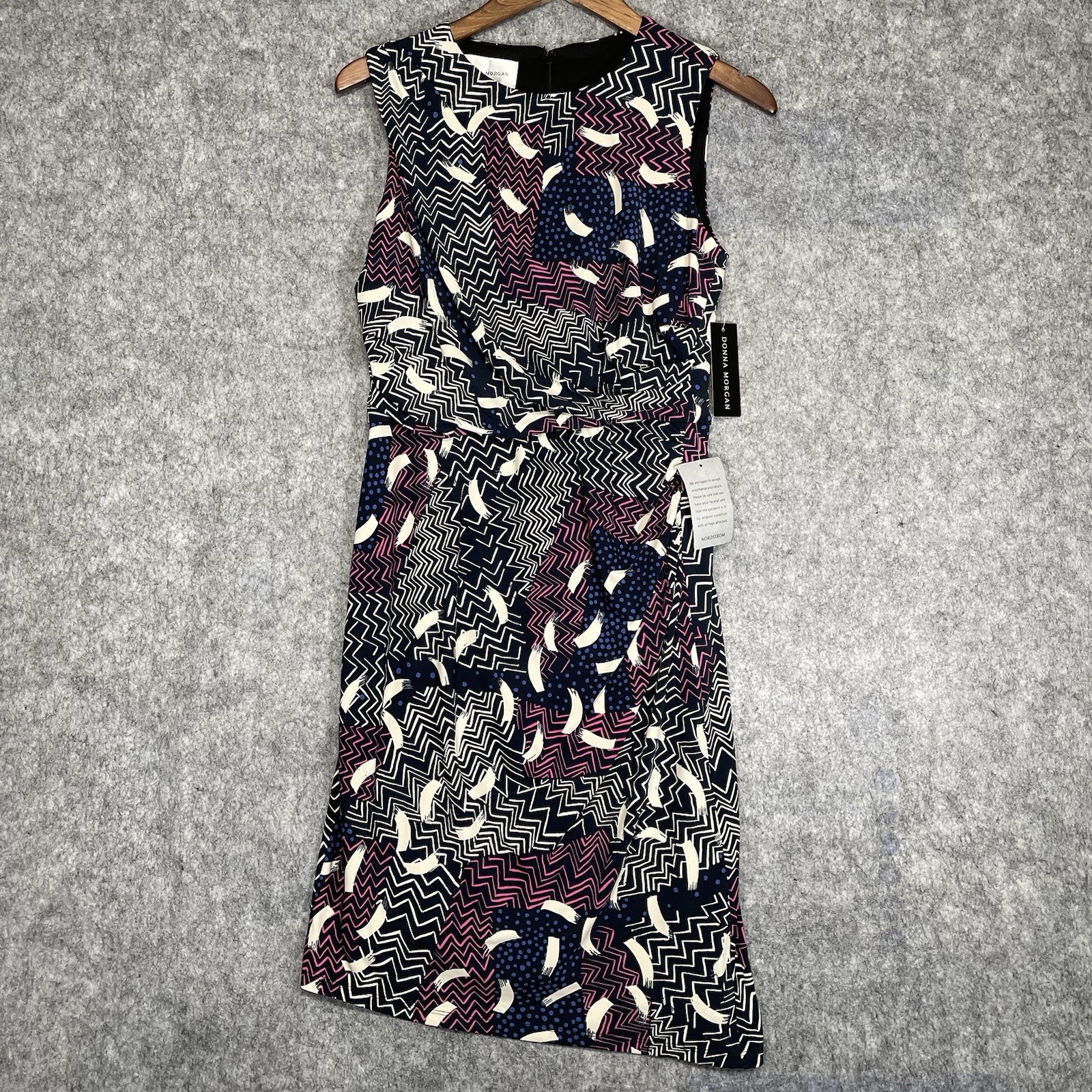 Donna Morgan Asymmetrical Sleeveless Sheath Dress Ruched Abstract Sz 8 NWT