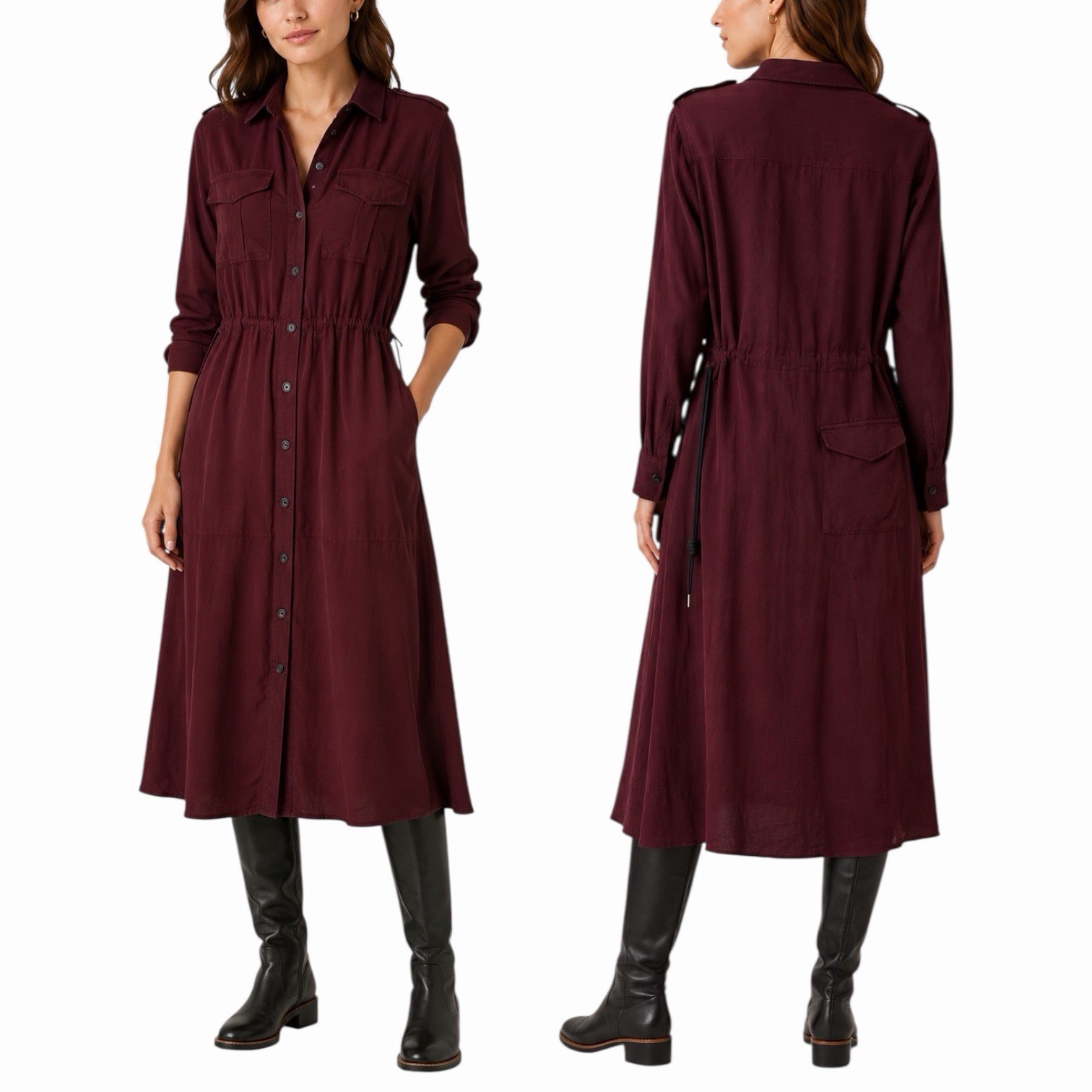 NEW Rag & Bone Oasis Button Down Shirt Dress Waist Tie Deep Red Women Size XXS