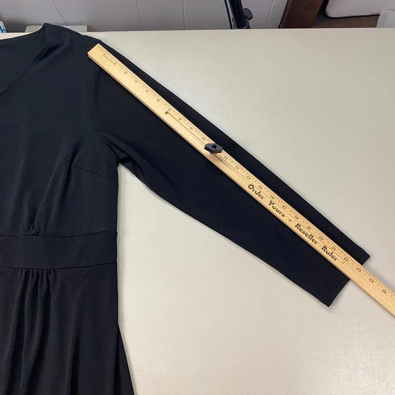 Talbots Midi Dress Womens 1X Solid Black Faux Button Front Stretch Knit Minimal