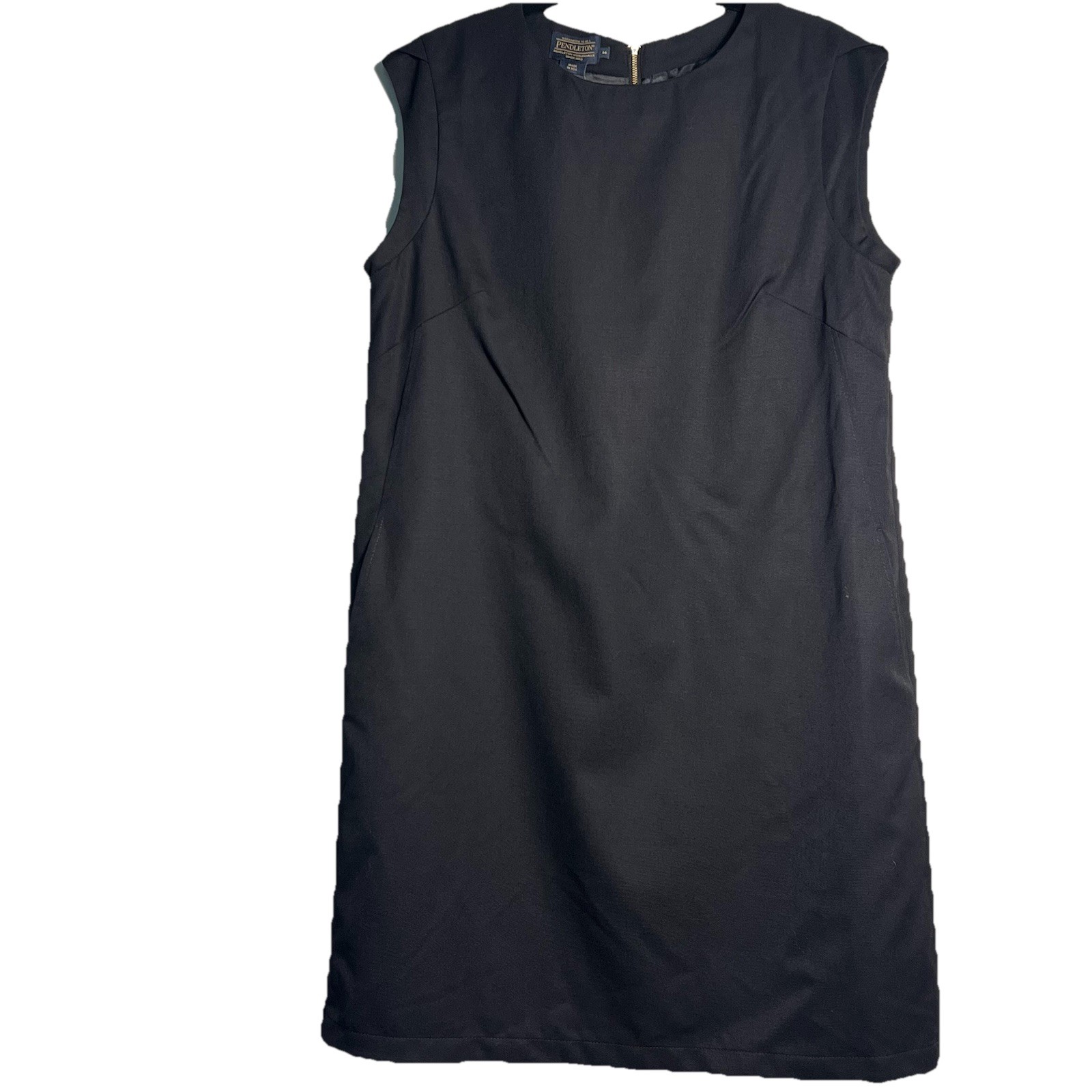 Pendleton Sz 14 Black Sleeveless Sheath Dress Lined NWT Slash Pockets