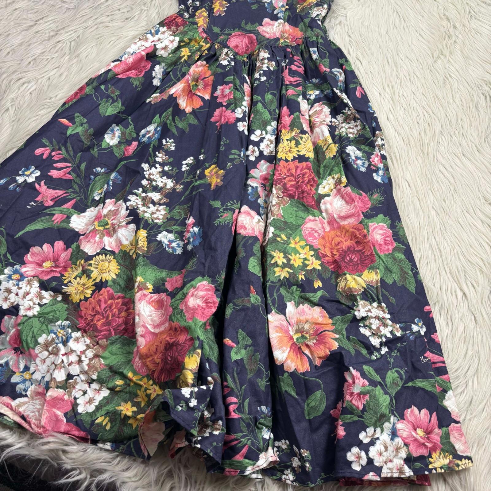 Vinateg 80’s Karin Stevens 4 Floral Sweetheart Off Shoulder Tea Length Dress