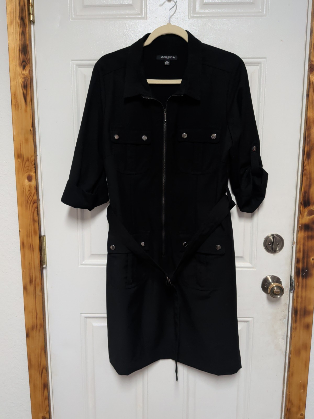 Sharagano Dress Womens 14 Black Casual Belted Pockets
