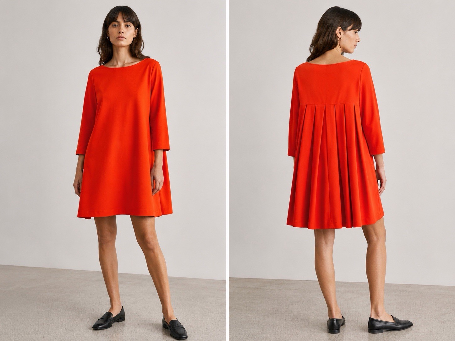 Jil Sander Navy Scarlet Red Orange Pleated Back Dress IT 42 Made in Italy