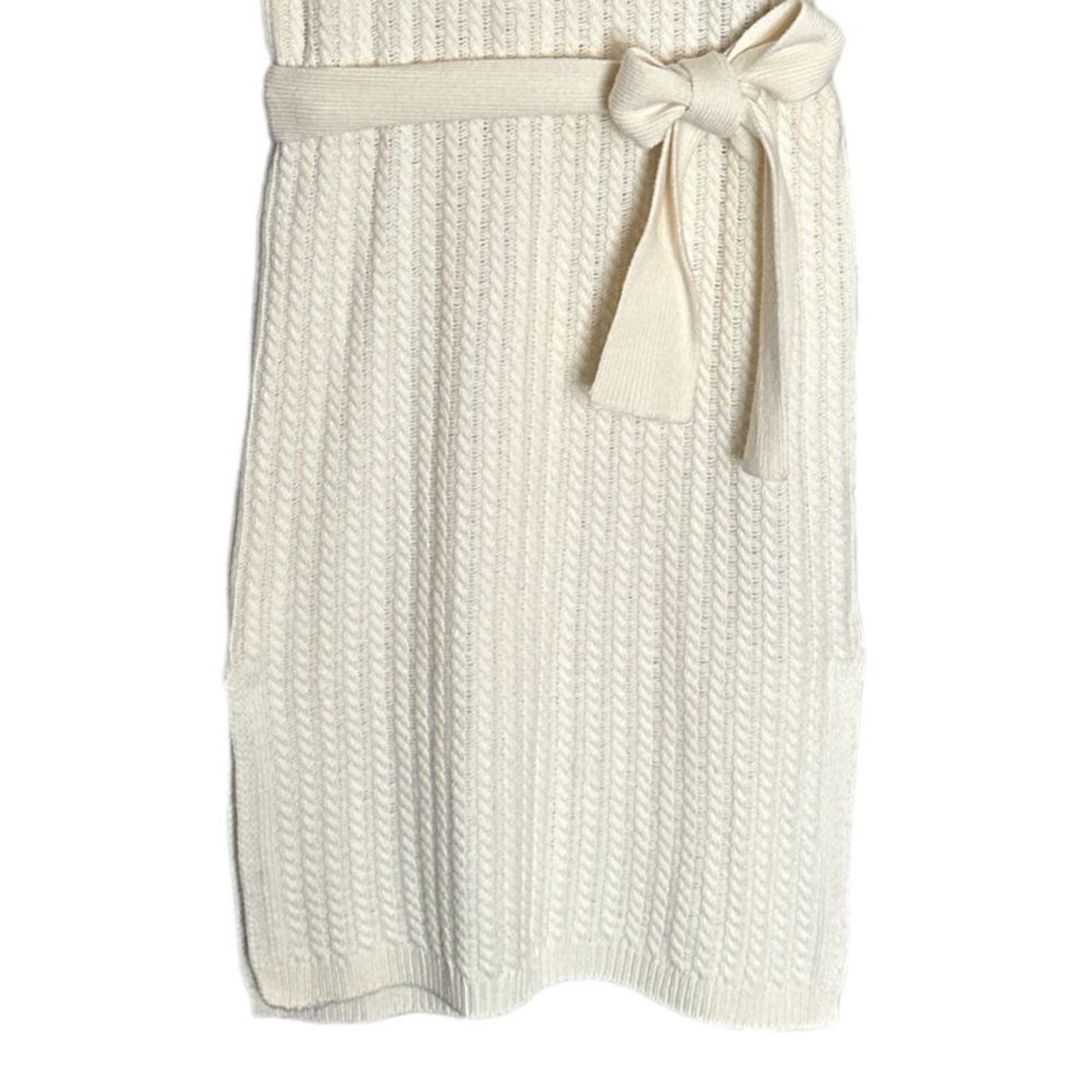 Massimo Dutti Ivory Cable Knit Sweater Dress S NWT Tie Waist Wool Cashmere Blend
