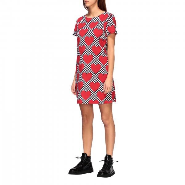 LOVE MOSCHINO Red Heart Dress Black White Checkered READ