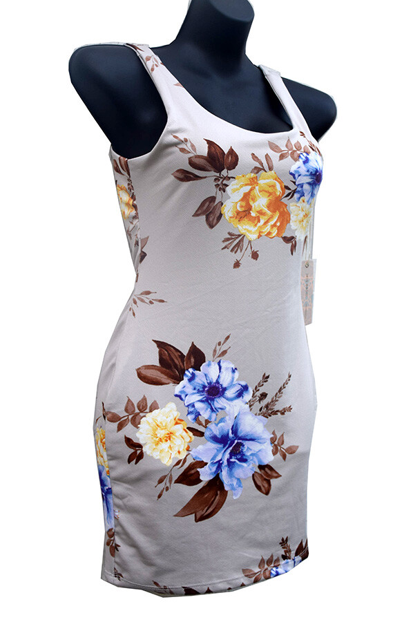 Iris Basic Tan Bodycon Floral Dress Women’s Size M Long Tunic Top, NEW!
