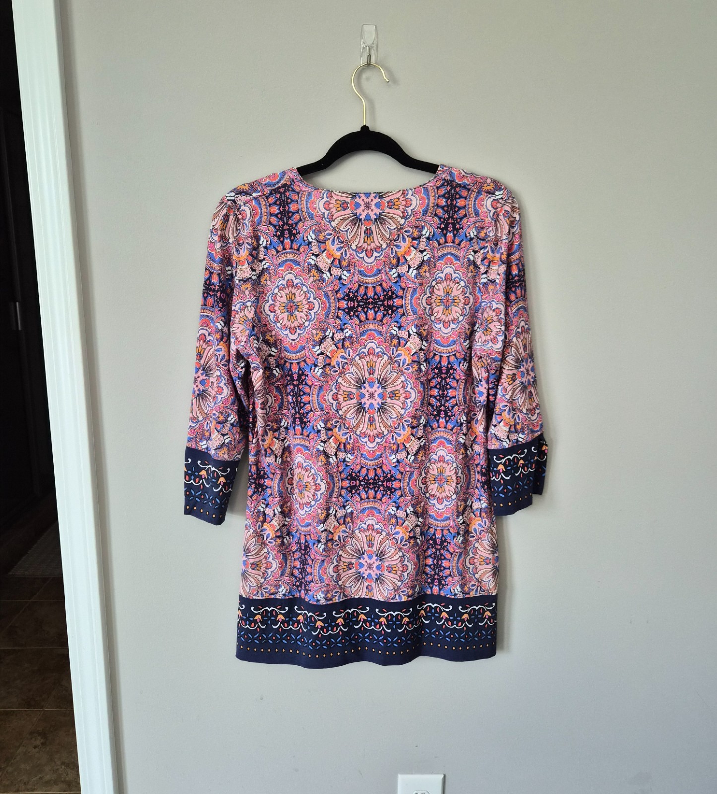 Coolibar Dress Womens Small blue pink UPF 50+ Sun Protective Tunic 3/4 Sleeve