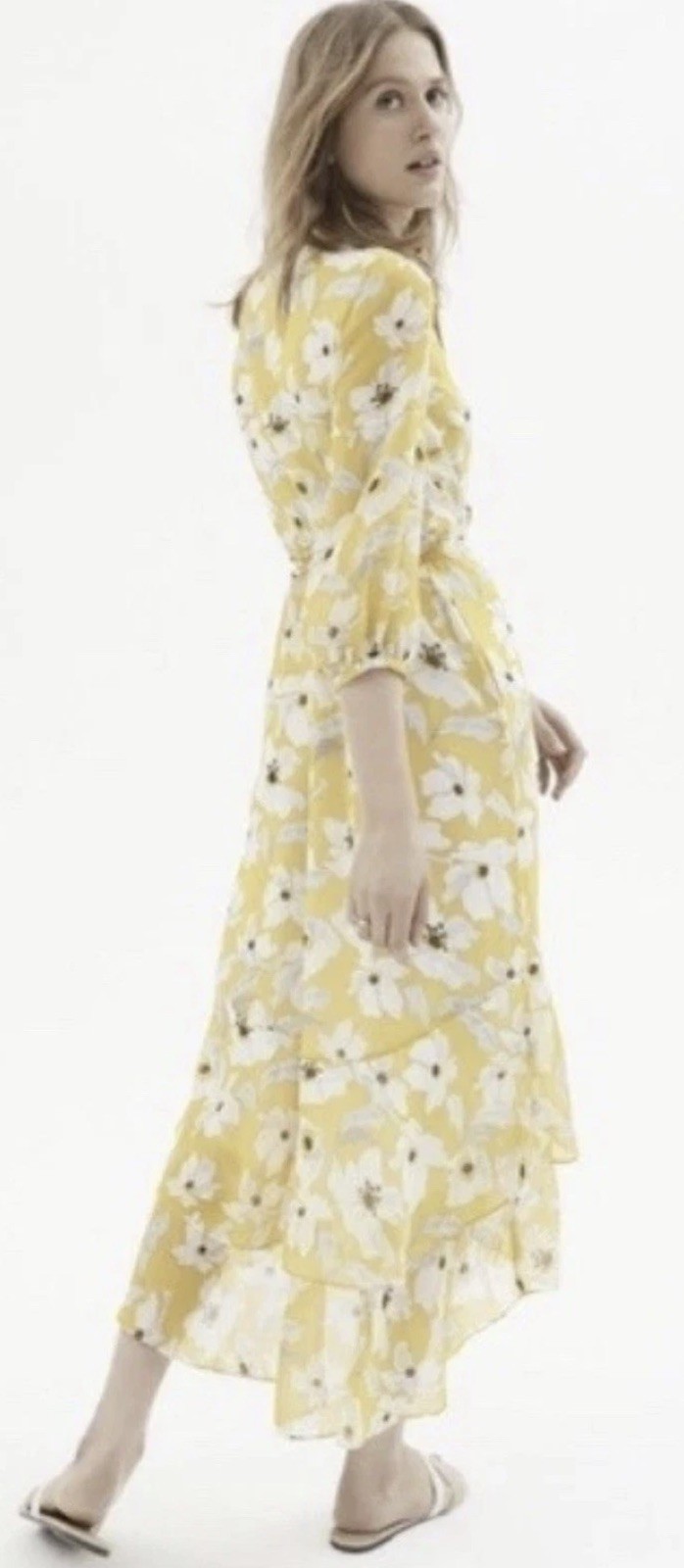 BANANA REPUBLIC Yellow Floral Tiered Maxi Dress Sz 2 Yellow Floral