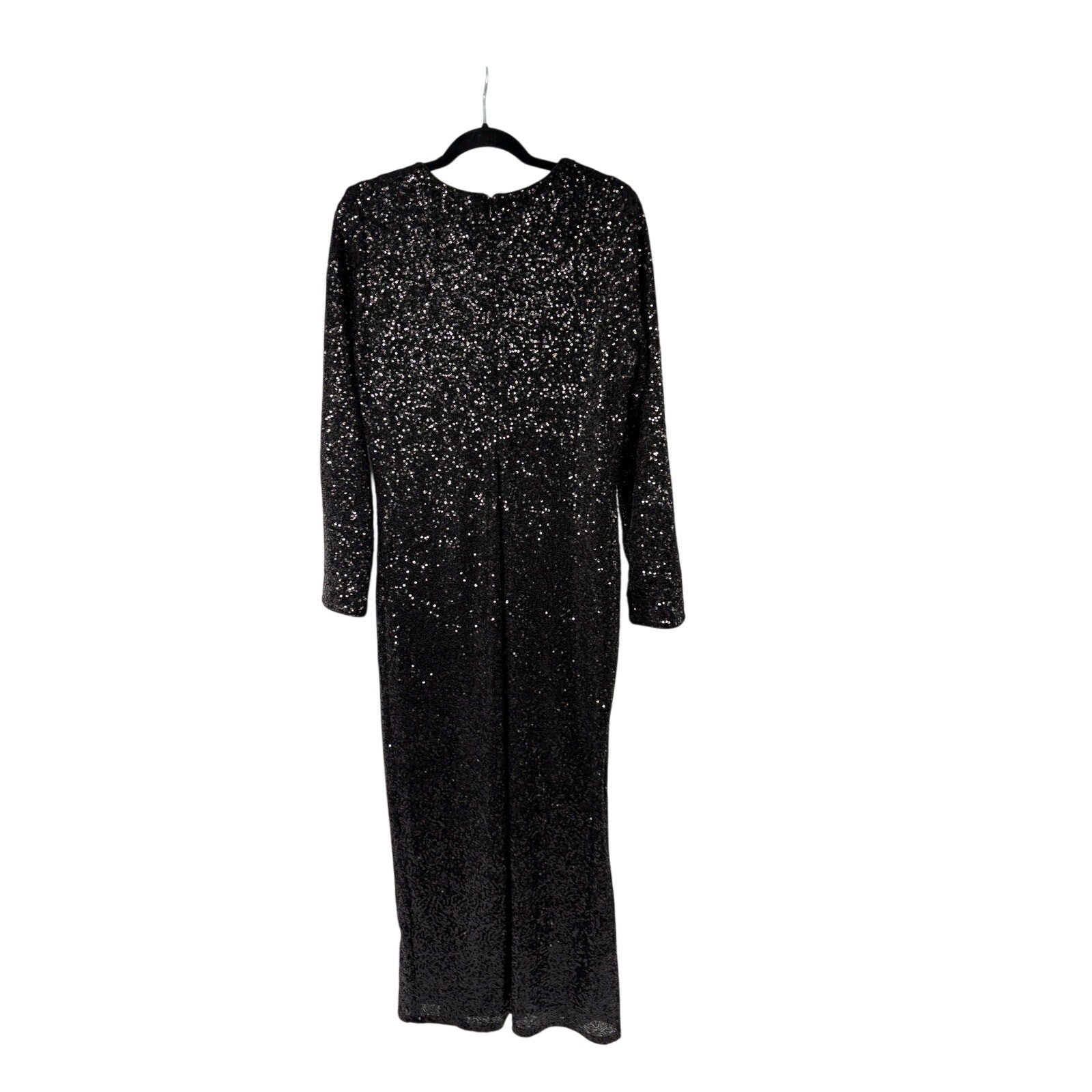 Gibson Latimer Sequin Round Neck Long Sleeve Split Front Bodycon Maxi Dress L