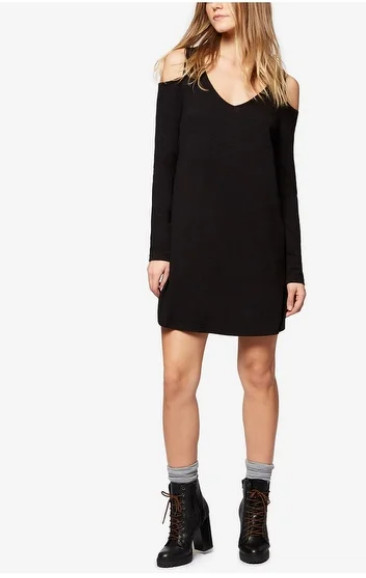 Sanctuary Cold Shoulder Long Sleeve Scoop Neck Knee Length Black Size S 3402