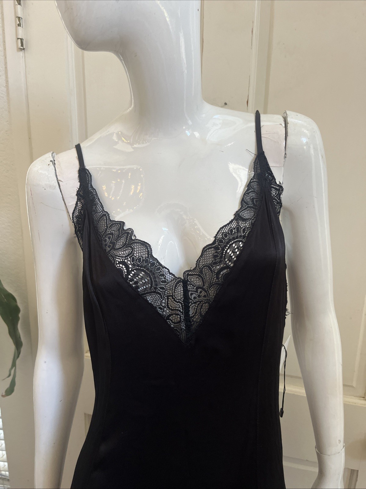 CURRENT AIR NWT! Black Silky Viscose Lace Trimmed Maxi Slip Dress Sz S NEW!